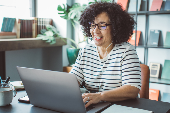 A woman reviewing her retirement plan.