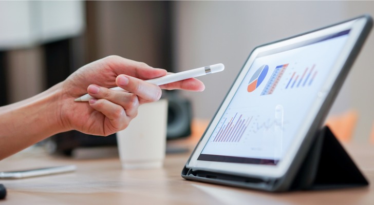 A financial advisor reviewing data for client retirement portfolios.
